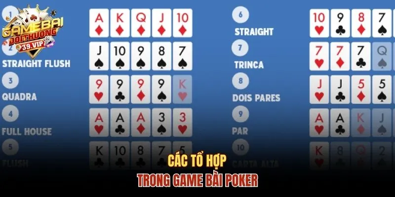 Các tổ hợp có thể xuất hiện trong cách chơi bài Poker